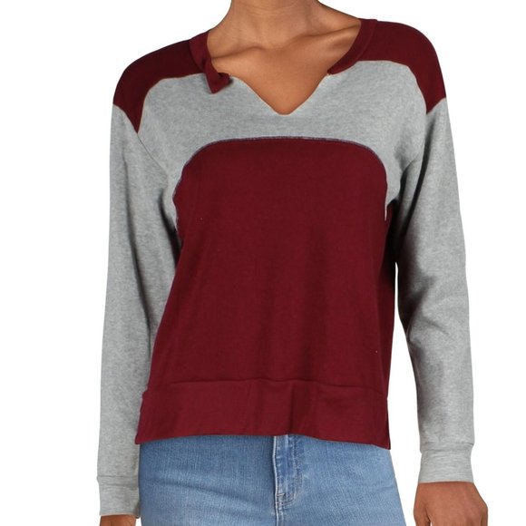 PST by Project Social T Sweatshirt Comfy Cozy Bunny Soft Maroon Grey Color Block - Picture 3 of 9